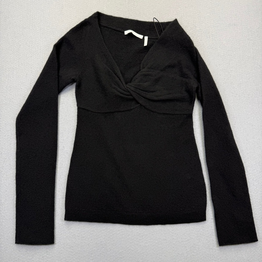 Helmut Lang Black Wool Blend Twist Front V-Neck Long Sleeve Sweater XS HLW57042
